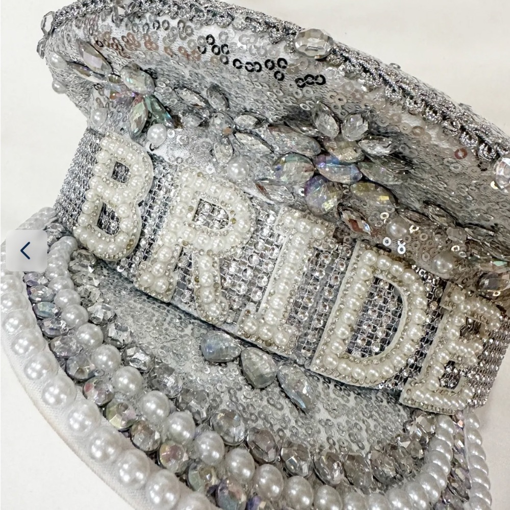 Silver Bridal Captain’s Hat with Pearls, Crystals and Sequins